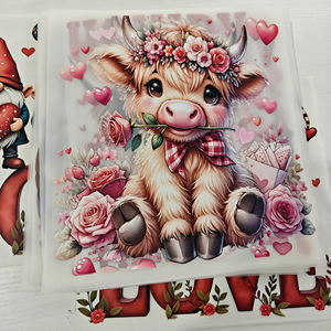 カスタムDTF熱転写ビニールデカール ハイランドカウ DTF転写デザイン アイロン接着済 HTV転写プリント Tシャツ用 - Product Image 1