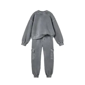 Ensemble survêtement streetwear personnalisé imprimé, surdimensionné, lourd, ample, délavé à l'acide, avec fermeture éclair, pantalon de survêtement et sweat-shirt - Product Image 1