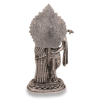 Nouvel arrivage, fabriqué à la main, en laiton, métal plaqué argent, sur pied, Radha Krishna avec Statue de Basuri pour la décoration de la maison et les cadeaux