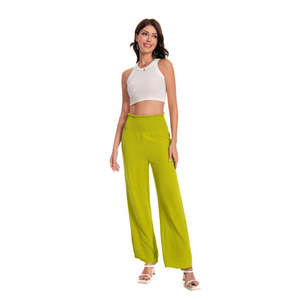 Pantalon large taille haute en maille froissée, style décontracté, léger, pour la détente, devant plat, taille smockée, tissu respirant - Product Image 5