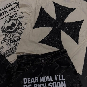 Conjunto de Camiseta y Pantalones Cortos Unisex de Estilo Urbano, Cuello Redondo, Manga Corta, Estampado de Calavera, Pantalones Cortos de Mezclilla, Transpirable, Ropa Casual de Verano - Product Image 3