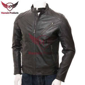 Veste de motard en cuir noir causal pour hommes haut de gamme Twist moderne sur le design classique Style racer avec poches zippées inclinées Coupe réglable - Product Image 2
