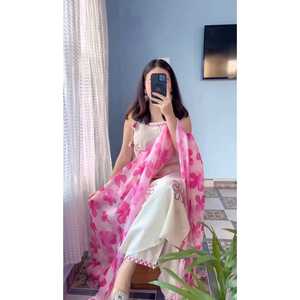 Conjunto de Salwar Kameez de 3 Piezas, Moderno, Cómodo y Elegante, Ideal para Fiestas, Reversible, de Seda Crepé Natural Pesada - Product Image 1