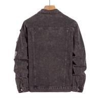 Veste en jean noir brodée effet vieilli pour homme, col à revers, design à poches, respirante, lavable, écologique, polyester/coton