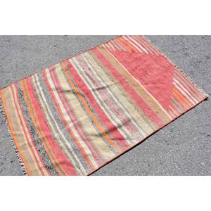 Tapis Vintage en Laine à Rayures Rouges et Beige Grand Rectangle 9x12 pour Entrée pour Adolescent Latex soutenu - Product Image 2