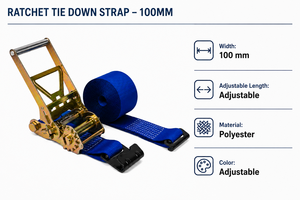 Trailer <b>Cargo</b> Securing Ratchet Tie Down Strap Polyester 100mm 10000kg High Strength for Load Control Custom OEM Service - Product Image 4