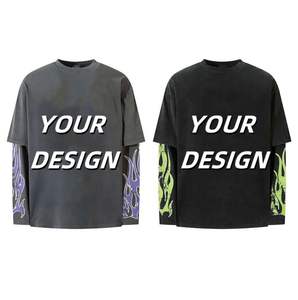 T-shirt à manches double couche imprimé personnalisé de qualité supérieure unisexe 2 en 1 à manches longues à double couche prix de gros - Product Image 6