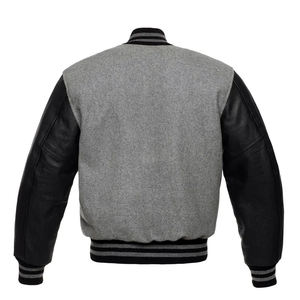 Veste universitaire grise pour hommes, veste de baseball avec manches en cuir doré, veste universitaire en cuir personnalisée en gros pour hommes - Product Image 3