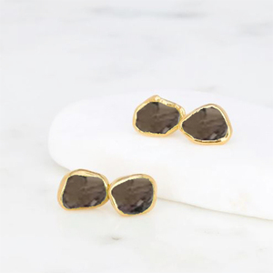 ต่างหูแฟชั่นสตรีประดับเม็ดเดี่ยวสีควอทซ์สโมคกี้ชุบทอง8-10มม. เงินสเตอร์ลิงและเวอร์มีลสำหรับเป็นของขวัญ - Product Image 6