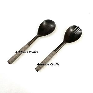 Ensaladera de Madera de Acacia Estilo Americano con Mango de Mimbre Tejido a Mano, Utensilio de Cocina Ecológico de Color Natural - Product Image 4