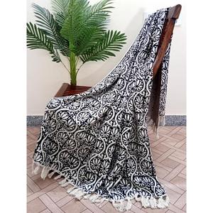 Handmade Premium Soft Cotton Throw <b>Blanket</b> with Tassels Hand Loomed and Block Printed for Sofa Room Decor Lightweight - Product Image 1