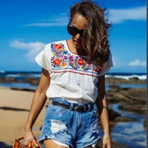 Women Girls Short <b>Lace</b> Tank <b>Tops</b> Eco-Friendly Breathable Quick Dry Floral Pattern Vintage Style Hand-embroidered Cotton - Product Image 1
