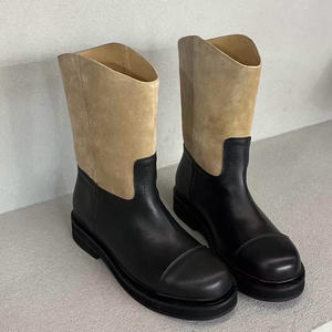Bottes confortables pour femmes à bout rond, en cuir, à talon bas, décontractées, pour la marche quotidienne, imperméables, bottes de neige pour femmes en cuir - Product Image 1
