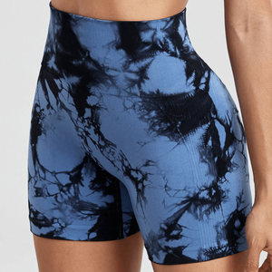 Pantalones cortos deportivos de gimnasio para mujer personalizados Ropa de Yoga de alta calidad Verano Fitness Tie-Dye 100% Algodón Push up - Product Image 6