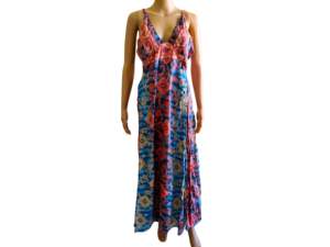 Vestidos Casuales Maxi de Talla Única, Estilo Bohemio, de Seda, Corte A, Estampado Floral, Cuello en V, Sin Mangas, Estilo Coreano, para Verano - Product Image 1