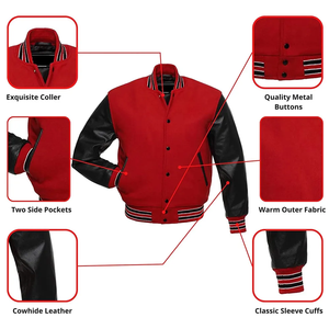 Chaqueta Bomber de béisbol Varsity Letterman para hombre, cuerpo de lana estampado y mangas de cuero, conjunto de verano de talla grande, talla XS - Product Image 2