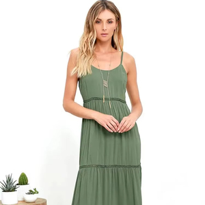 เดรสแมกซี่เกาะอกสำหรับผู้หญิงใส่ไปทะเลชุดปาร์ตี้ลำลองสีพื้นชุดเดรสลำลองแขนกุด - Product Image 1