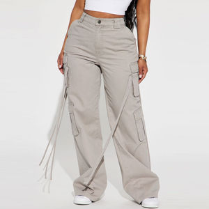 Venta al por mayor de pantalones cargo de invierno de talla grande por encargo para las mujeres pantalones cargo de ajuste suelto lavado con múltiples bolsillos - Product Image 2