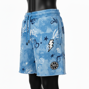 Shorts deportivos de algodón de alta calidad, 320 GSM, color azul acid wash, transpirables, con logotipo bordado personalizado, shorts para mujer - Product Image 4