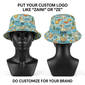 Sombrero de Pescador de Poliéster/Algodón Premium de 220 GSM con Estampado de Pato Azul y Logotipo Bordado en 3D Personalizado para Uso Casual al Aire Libre - Product Image 1