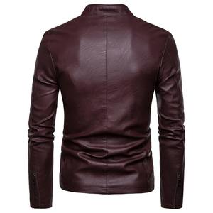 Ropa de calle de color sólido Chaqueta de manga de cuero para hombre Chaqueta de cuero transpirable Chaqueta de cuero cálida de invierno para hombres - Product Image 3