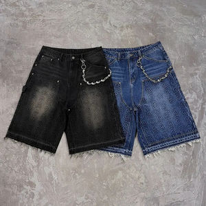 VIRAL Y2K Fabricant Personnalisé Streetwear Baggy Carpenter Jean Short en Denim avec Impression en Relief et Design Double Genou pour Hommes - Product Image 1