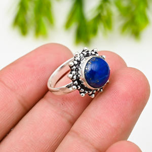 Lapis Lazuli Natural Round 10 MM Blue <b>Stone</b> Silver Plated Ring Fashion Handmade Jewelry - Product Image 2