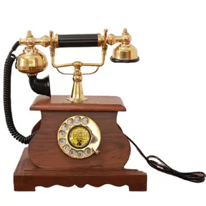 Brass and wood rotary dial telephone for office home decor living room antique interior dial phone retro tabletop decoration