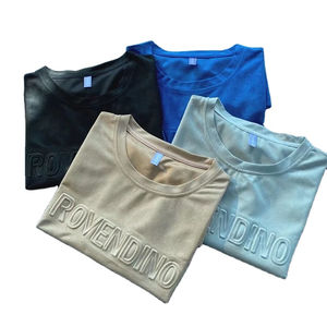 Camisetas lisas de moda para hombre personalizadas, camisetas de algodón de manga corta con logotipo en relieve de cuello redondo para hombre - Product Image 6