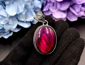 Colgante de labradorita de fuego rojo, collar de cabujón hecho a mano, joyería de cristal curativo, colgante de piedras preciosas, regalo para ella - Product Image 6