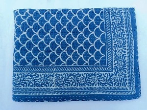 Vintage <b>Kantha</b> Quilt Pure Cotton Indigo Hand Block Coverlet Bohemian Recycled Comforter <b>Throw</b> Blanket Wholesale Lot Quilts - Product Image 2