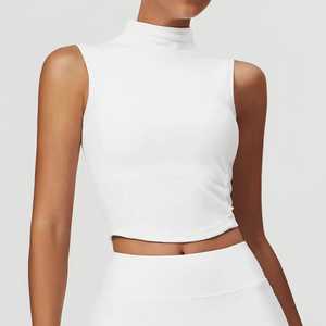 Tops cortos acanalados de algodón personalizados para niñas, Top CORTO BÁSICO informal sin mangas con cuello redondo para gimnasio para mujer - Product Image 3