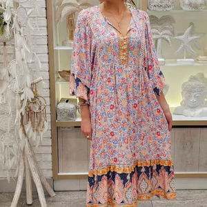 Personnalisé de Haute Qualité Rose Décontracté Été Femmes Polynésien Floral Coton Court Modeste Fantaisie Robe Mini Robe Élégante - Product Image 1