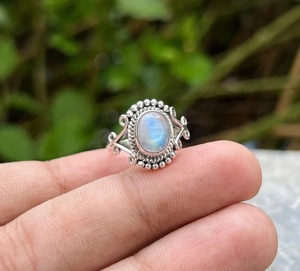 แหวนดวงอาทิตย์ประดับหินพระจันทร์สีรุ้งเรืองแสงบนท้องฟ้า925เครื่องประดับพลอยทำด้วยมือทำด้วยมือเงินแท้ของขวัญตามสั่งสำหรับผู้หญิง - Product Image 1