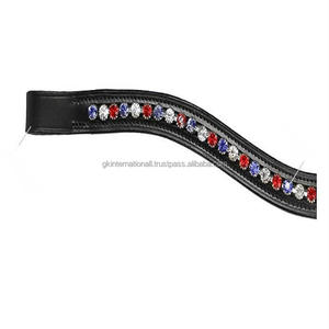 Cristales de flores multicolores ecuestres de lujo Mega Bling canal vacío negro o marrón banda de ceja de caballo de cuero en forma de onda profunda - Product Image 5