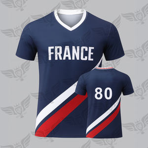 T-shirt de football OEM France pour homme, tricolore, avec nom et numéro personnalisés, manches courtes, maillot de supporter sportif - Product Image 4