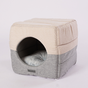 Lit pour chat convertible 2 en 1, carré, grotte, nid douillet, coussin pliable, tissu doux en peluche, antidérapant, lavable en machine, écologique - Product Image 6