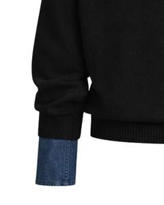 Pull en tricot noir pour femme personnalisé avec col en jean, bouton, manches longues, pull décontracté d'hiver, mélange d'acrylique doux - Product Image 6