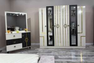 Meubles de chambre à coucher modernes et luxueux, ensemble de chambre à coucher réglable en bois et métal avec rangement, style minimaliste pour appartement, villa, maison, hôtel - Product Image 6