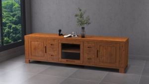 Magnífico Mueble de TV Rústico de Madera de Teca con 7 Pies, 3 Puertas y 4 Cajones para Sala de Estar - Product Image 6