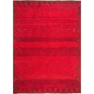 พรมขนสัตว์ขนาดใหญ่ Nayaab Classic ลายเรขาคณิต ทำมือ ขนาด 9x12 ฟุต สำหรับทางเข้าบ้าน-Paem-821 สีแดงและสีส้ม ทอแบบเรียบ - Product Image 1