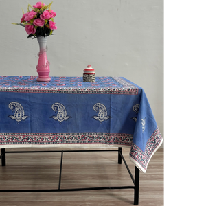 Mantel de Algodón Estampado a Mano con Diseño Floral Azul, Rayas Bohemias, Decoración para Comedor al Mejor Precio - Product Image 2