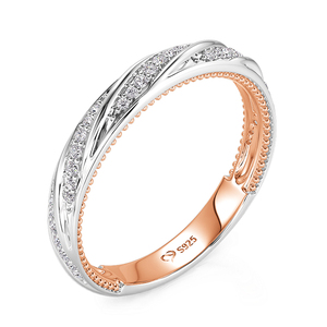 Anillo de boda de dos tonos con borde de cuentas Jeulia Twist - Anillo fino - Product Image 2