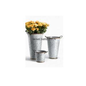 Set Of 3 Metal Galvanized Planer And Pot Bucket Shape Large Size Handmade Designer Fancy Look Home And Hotel Decorative Planter - Product Image 1