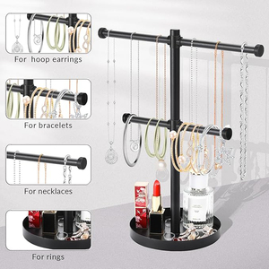 Pulsera de moda de Metal de hierro redondo con acabado negro de calidad impresionante, soporte de joyería, accesorios de almacenamiento, soporte de joyería de 2 niveles, Mesa - Product Image 3