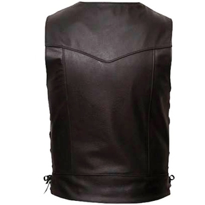 Gilet de motard sans manches en cuir PU noir pour homme Keven Impex KI-518, fermeture éclair avant et arrière, logo, avec poche et détails à lacets, collection automne - Product Image 2