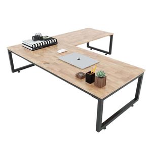 L-Shaped 140x140cm Rubber Wood Low Table with Iron Legs <b>Computer</b> <b>Desk</b> CD68013 - Product Image 1