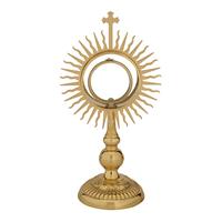 Grande monstrance d'église en laiton, thème ange, plaqué or, base ronde polie, design unique