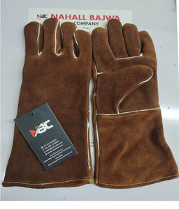 ถุงมือเชื่อมหนังผ้าทนความร้อนมีความปลอดภัยลายเส้นผ้ากันเปื้อนสำหรับงานเชื่อมโลโก้ออกแบบได้ตามต้องการ - Product Image 1