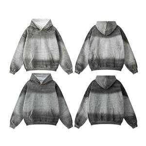 Industrie directe en gros hommes haut de gamme mode sweat Street Style Vintage polaire 100% coton coupe ample lavé teint à capuche - Product Image 1